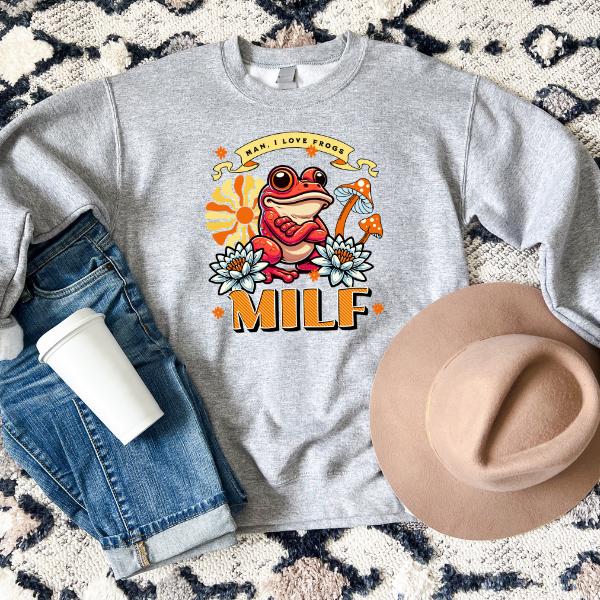 MILF - Man I love frogs - Sweatshirt flat lay in white 