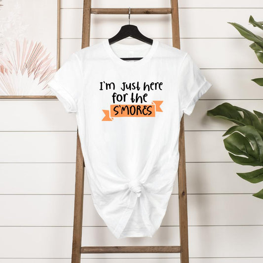 I'm Just Here for the S'mores T-shirt Hanging in White 