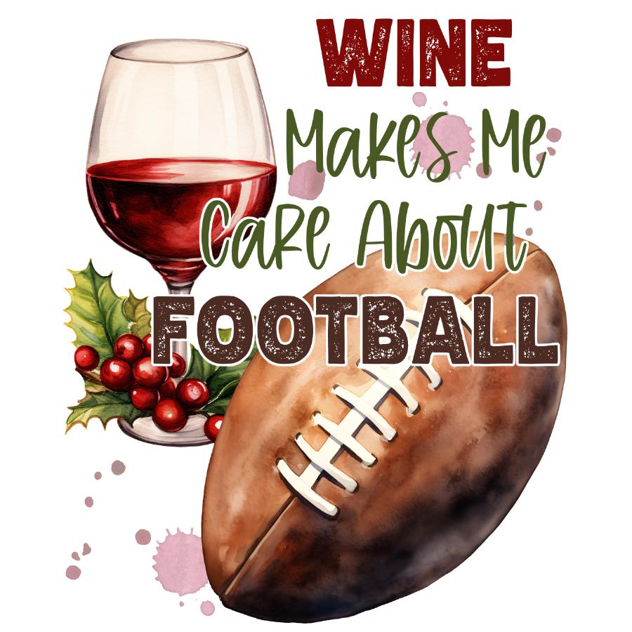 Wine Makes Me Care About Football T-shirt design with wine glass and football illustration